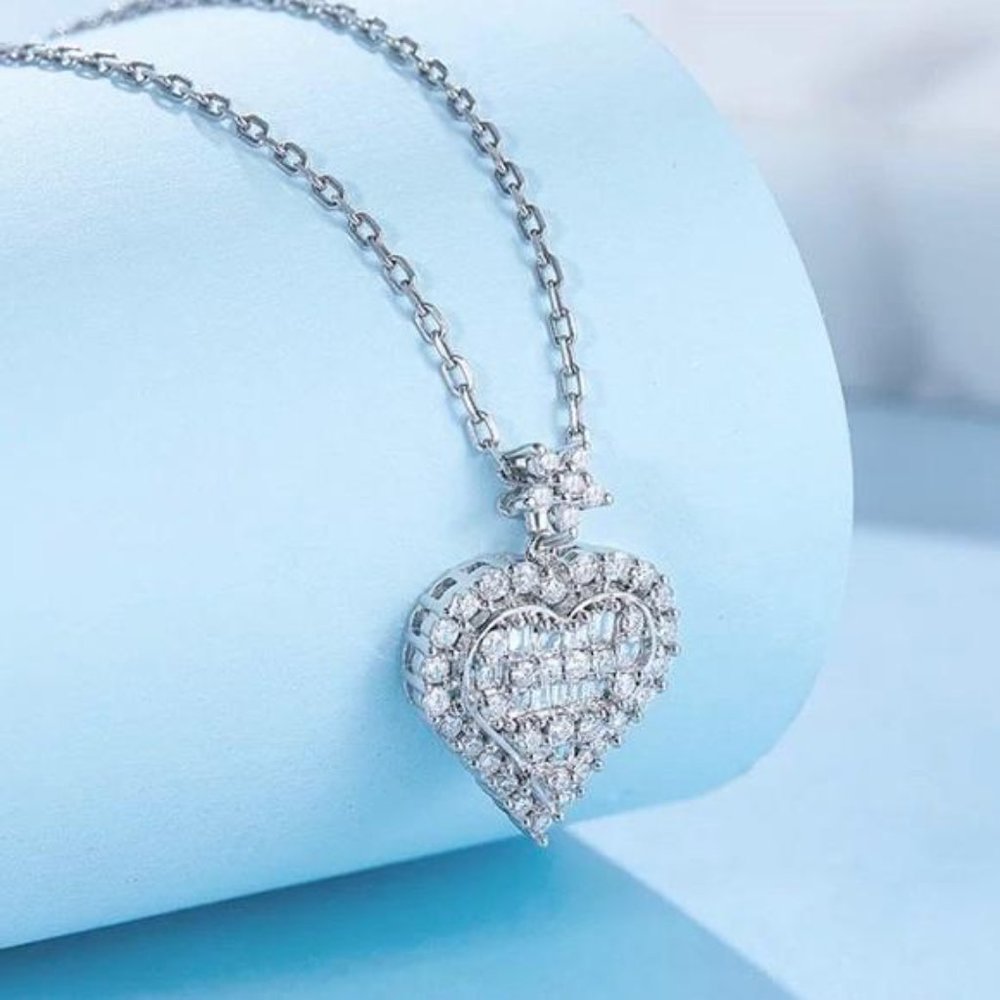 NEW 925 STERLING SILVER DIAMOND PENDANT NECKLACE, NICE NECKLACE, CUTE NECKLACE - Picture 2 of 8